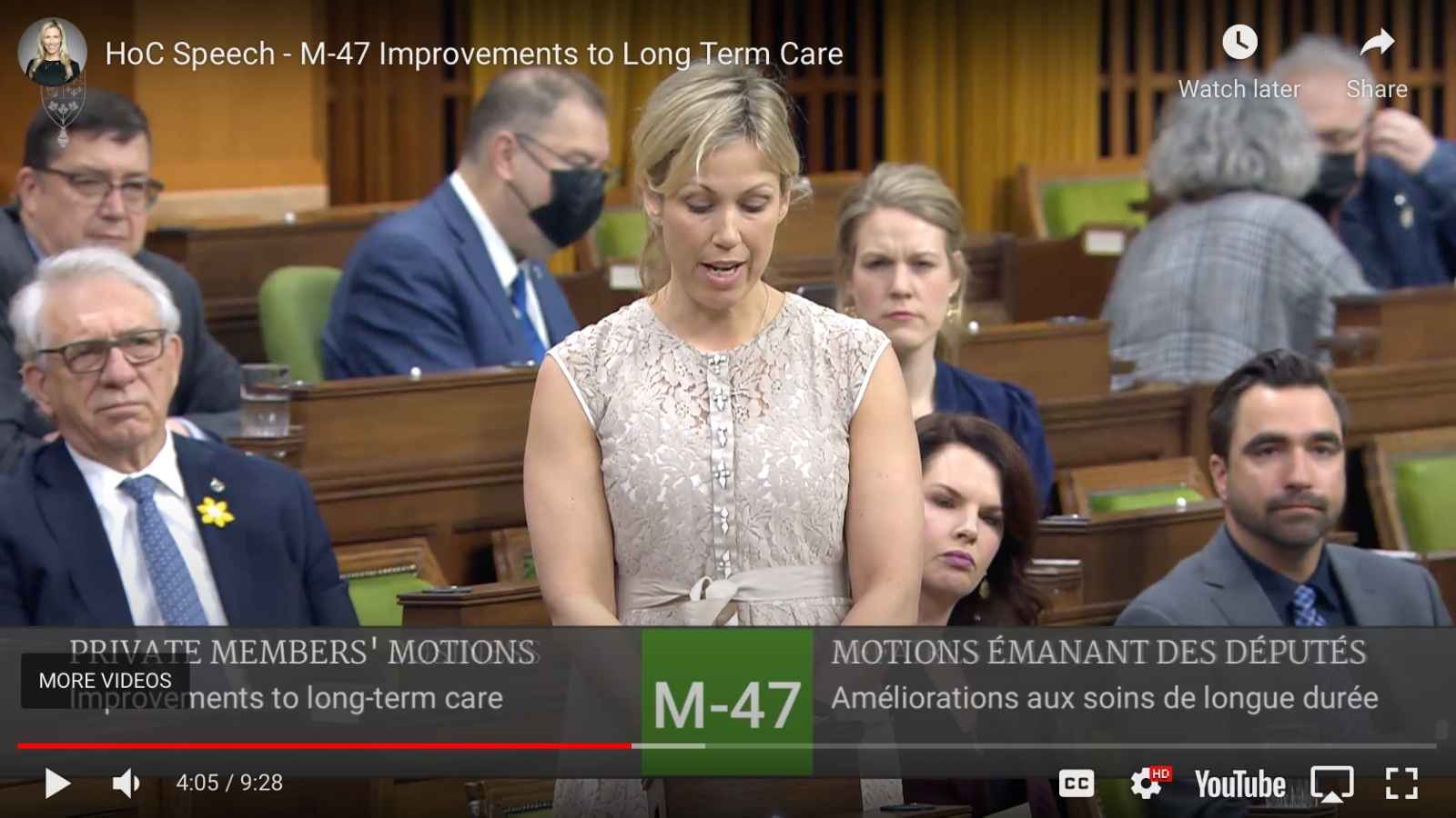 Shelby Kramp-Neuman MP speaks in the House of Commons to M-47 Private Members Bill Improvements to Long Term Care