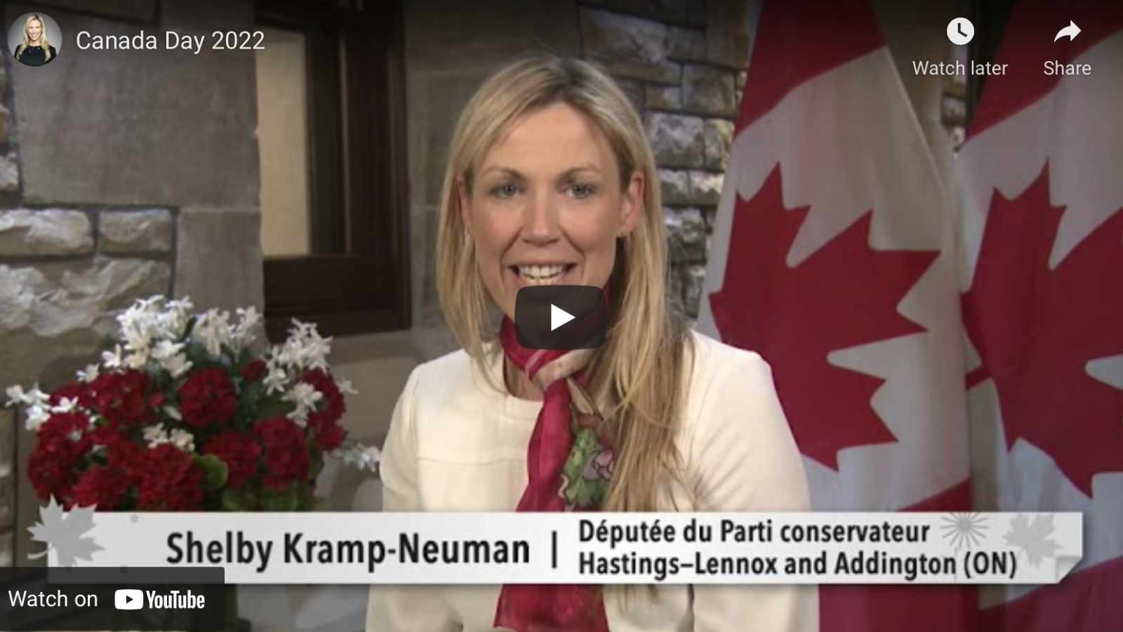 Shelby Kramp-Neuman MP in front of Canada flag